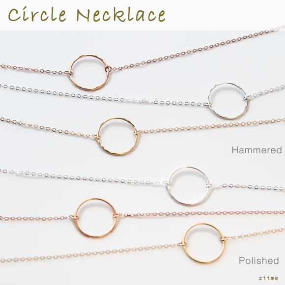 Handmade 14k Gold-Filled Hammered Circle Necklace 16'' - Picture 2 of 4